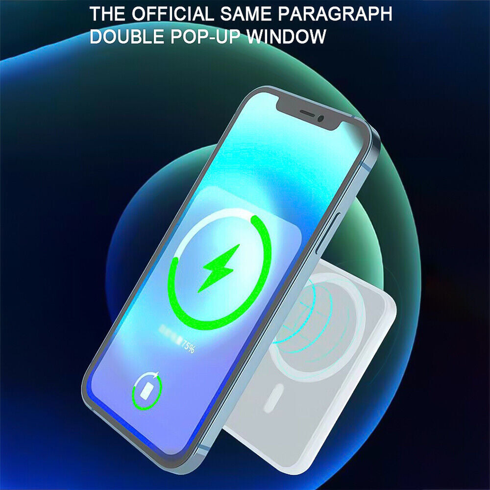 20000mAh Power Bank Magnetic Wireless Charger for iPhone 14/13/12 on Blue and Green Futuristic Background