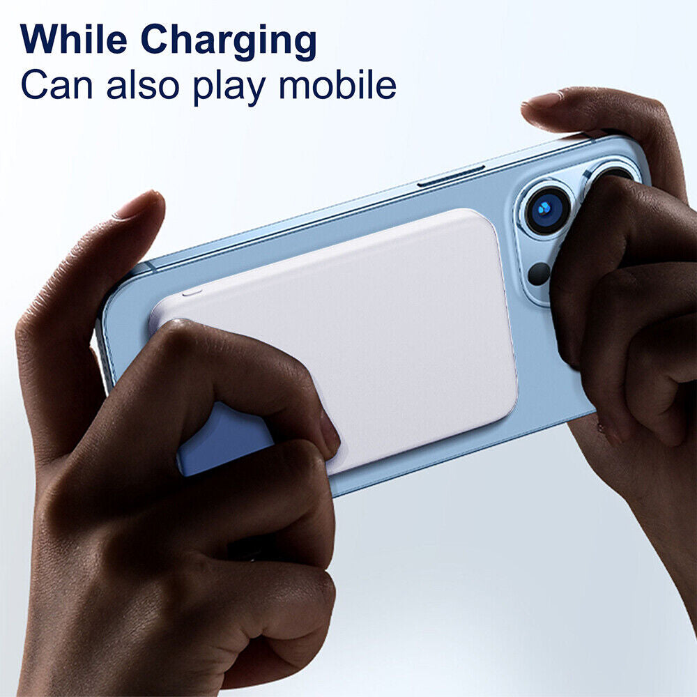 High-capacity wireless power bank for iPhone 14/13/12 with charging and mobile gameplay capabilities