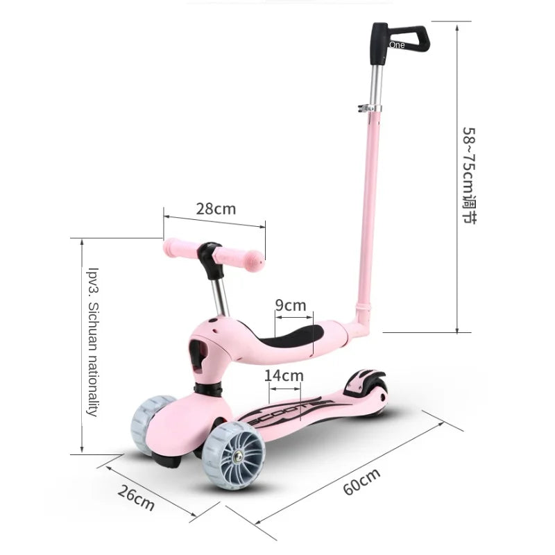 3 In 1 Children's Scooter 1-3-6-12 Years Old Boys and Girls Children Can Sit And Ride With Push Rod Portable Outdoor Scooters