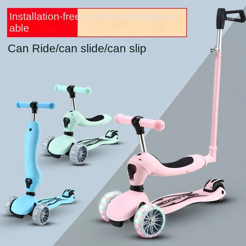 3 In 1 Children's Scooter 1-3-6-12 Years Old Boys and Girls Children Can Sit And Ride With Push Rod Portable Outdoor Scooters