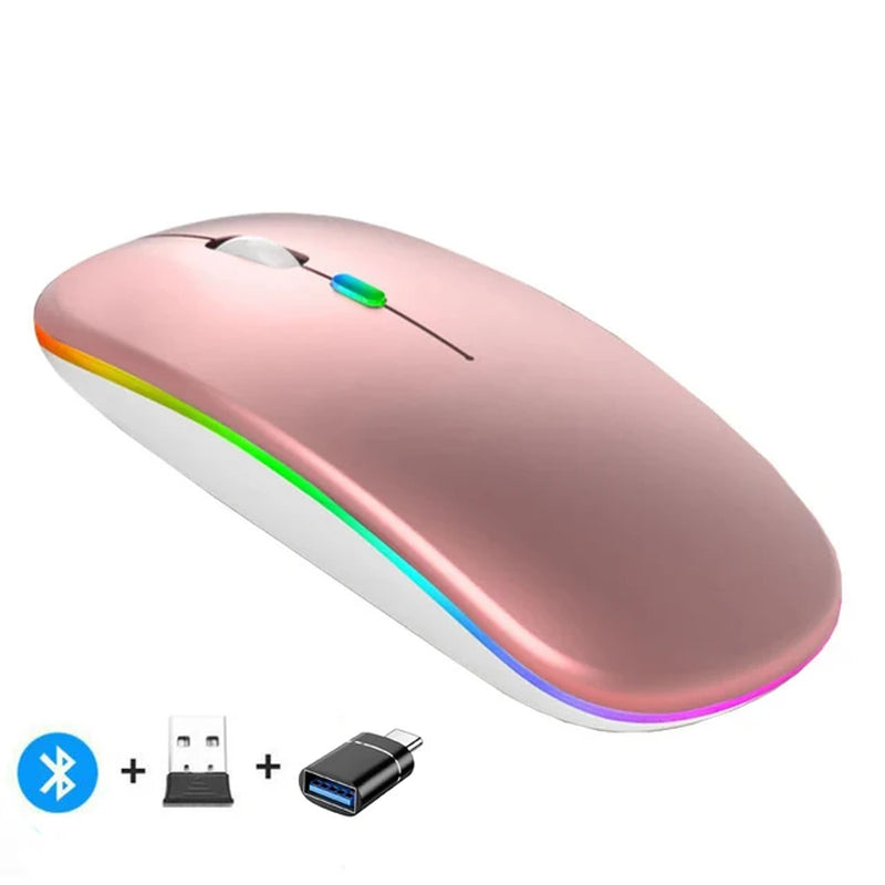 Wireless Mouse Bluetooth--Compatible RGB Rechargeable Mouses Wireless Computer Silent Mice LED Backlit Ergonomic Gaming Mouse