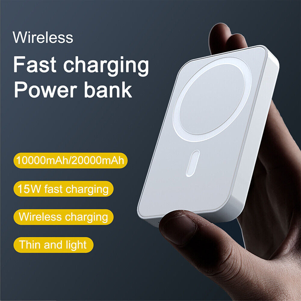 20000mAh wireless magnetic power bank with fast charging for iPhone 14/13/12, featuring thin and light design for convenient on-the-go charging.