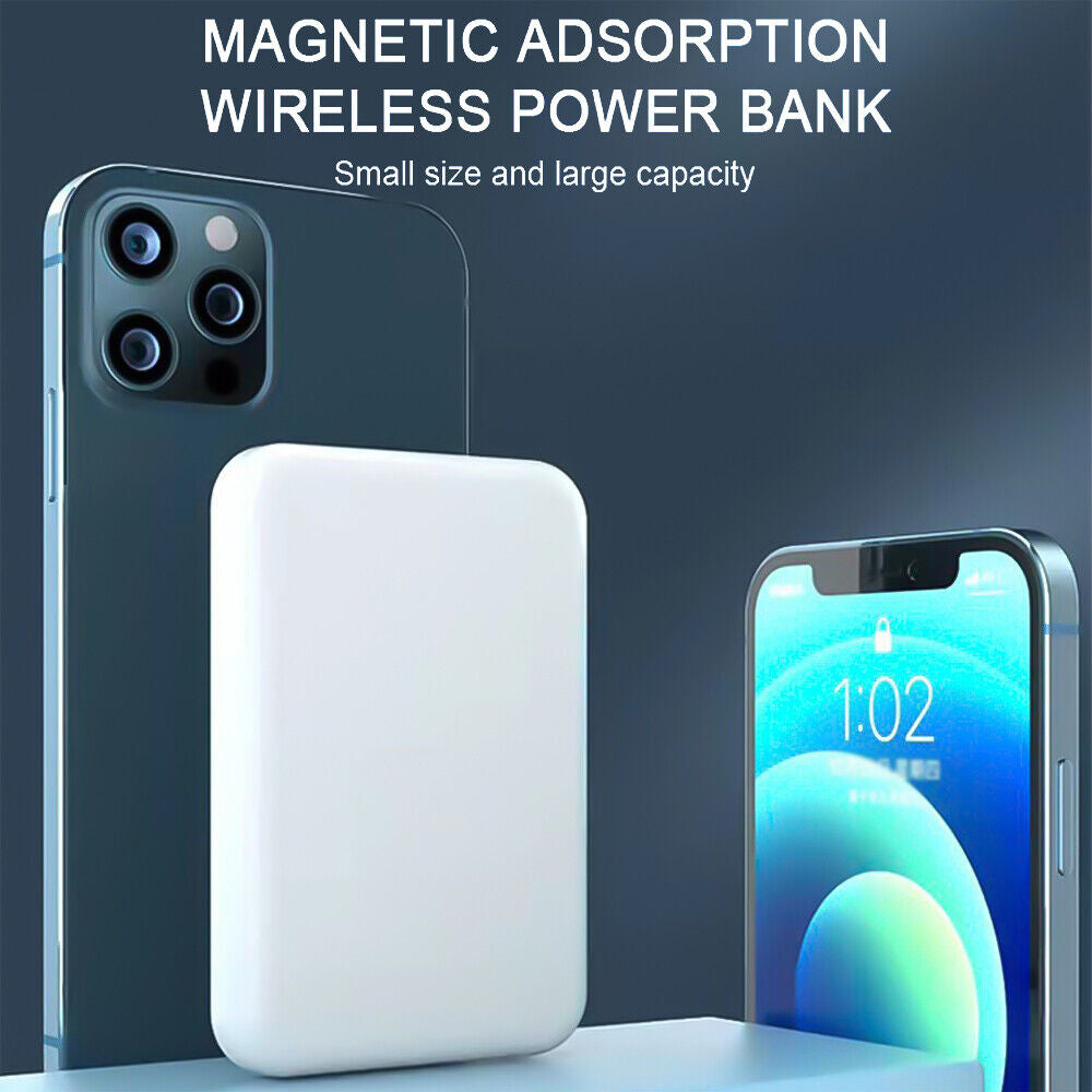 Magnetic 20000mAh power bank with wireless charging for iPhone 14/13/12, compact design with large capacity